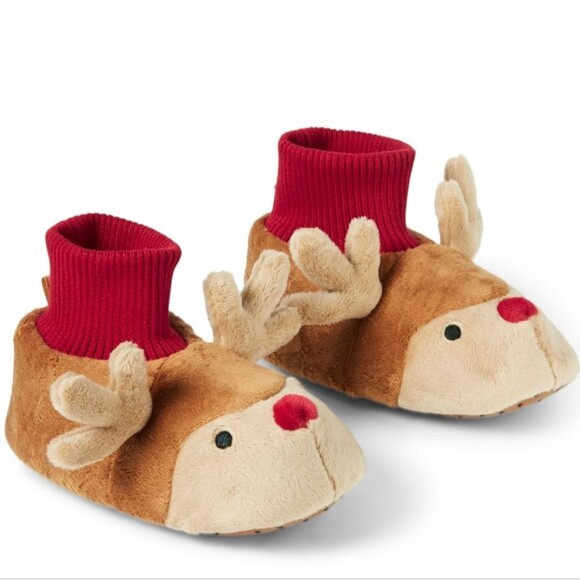 Gymboree Girls Boys Unisex Christmas Holiday Reindeer Slippers Size 11-12 - Picture 1 of 9